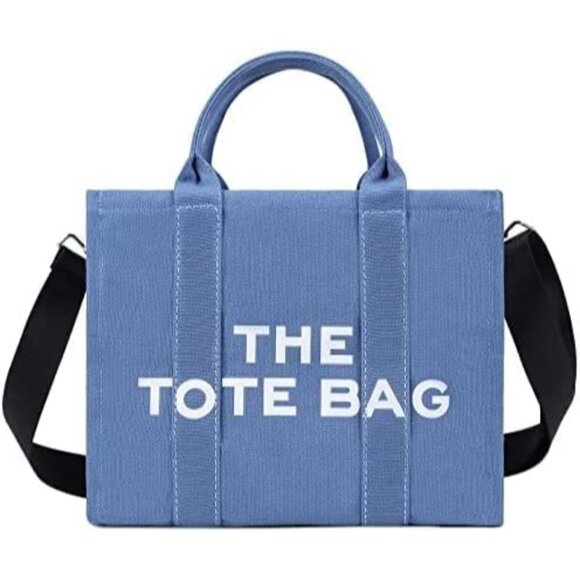 Women Blue Personalized Canvas Crossbody Tote Bags with Zipper Mini Top-Handle - Picture 1 of 7